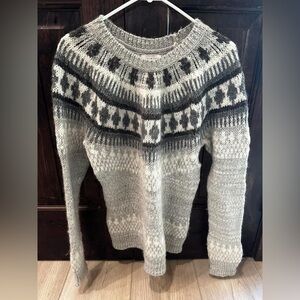 LUCKY BRAND Wool Blend Grey Women Chunky Knit Winter Aztec Tribal Boho Sweater M